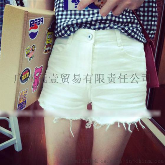 夏季新款 韩版时尚纯色百搭  修身显瘦流苏边高腰牛仔短裤 热裤