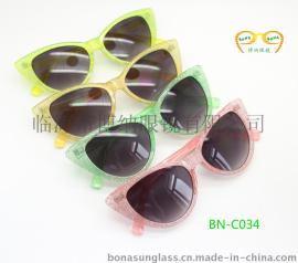 2015促销塑料可爱透明亮色猫眼镶钻太阳镜礼品太阳眼镜厂家直销