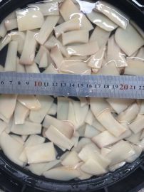 河北供应盐渍杏鲍菇切片，长度3-5cm，宽度1-3cm，厚度4mm。